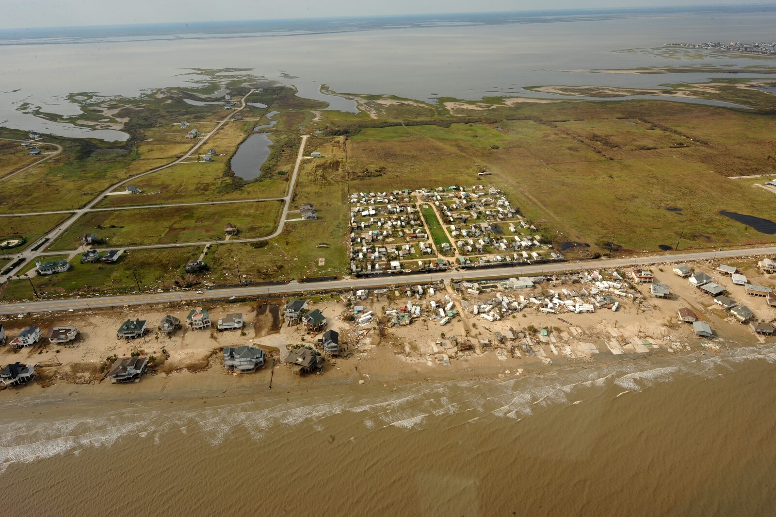 Aerial view of damaged residential property in Texas after Hurricane Ike — representative of the loss documentation insurance drone programs capture