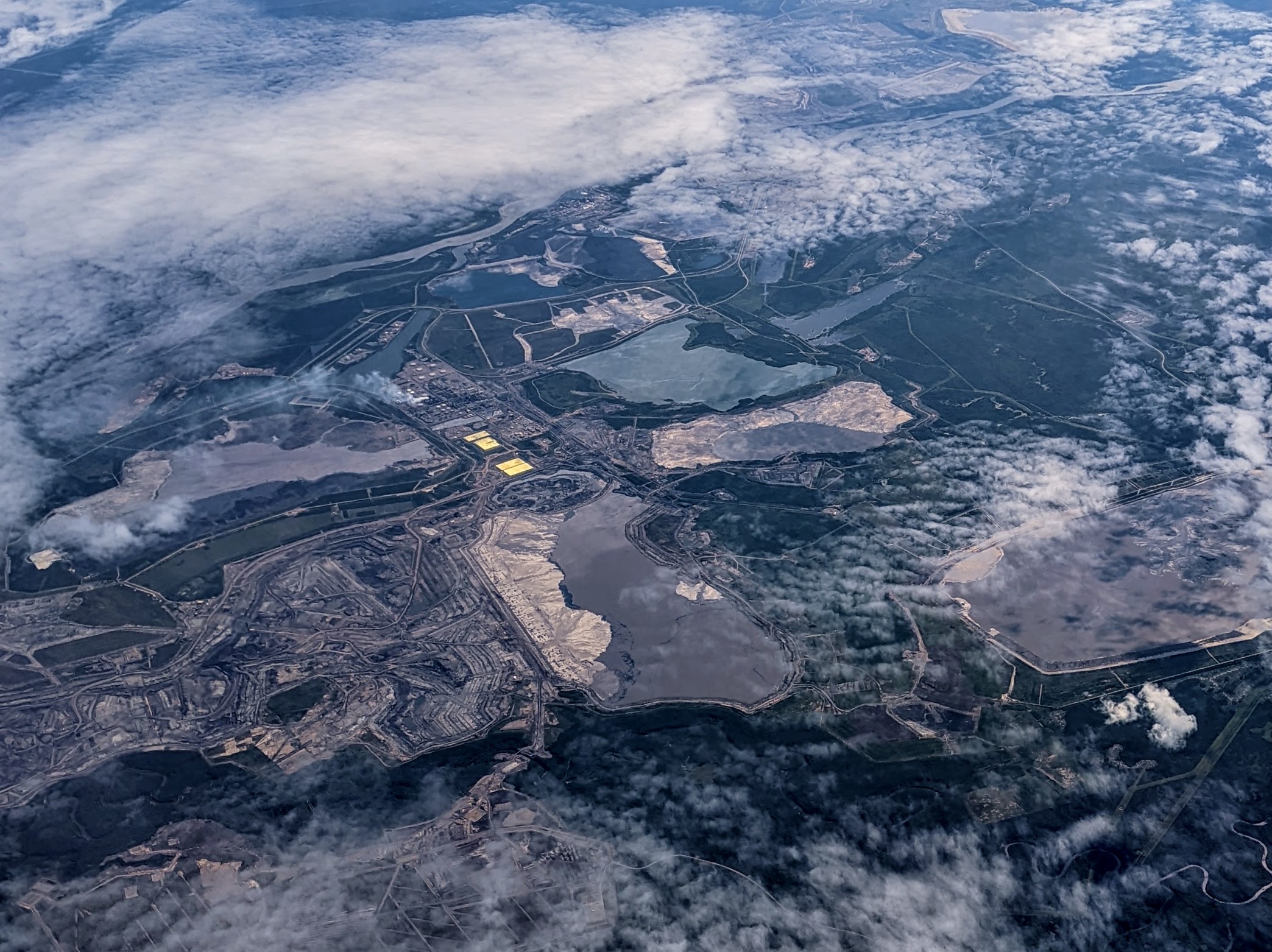 Aerial view of Syncrude's oil sands mine works at Mildred Lake, north of Fort McMurray, Alberta — representative site for oil & gas drone inspection programs